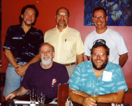 Here are the founding members of the New Jersey Association of Beerwriters (NJAB), clockwise from upper left: Gary Monterosso, Jim Carlucci, Kurt Epps, Lew Bryson, Mark Haynie.  Kevin Trayner has joined our group since then.